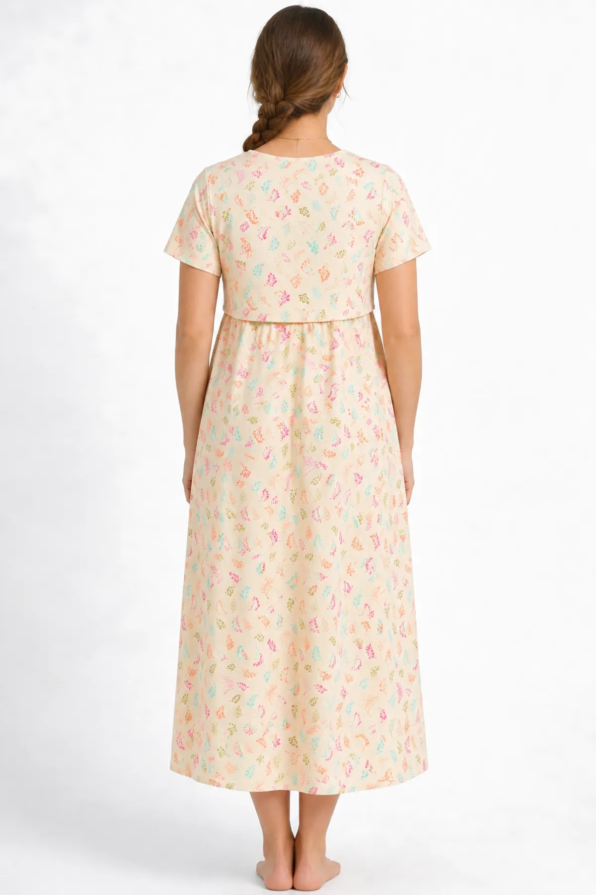Cream Floral Print Maternity Nursing Dress for Women - Image 6