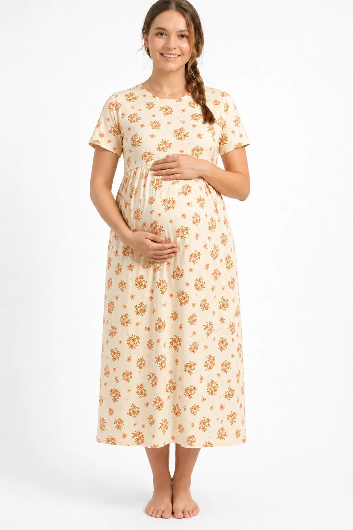 Cream Floral Maternity Dress for Women - Image 4