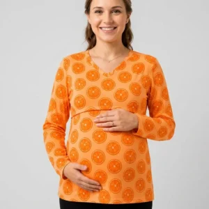 Orange Citrus Print Maternity Top for Women