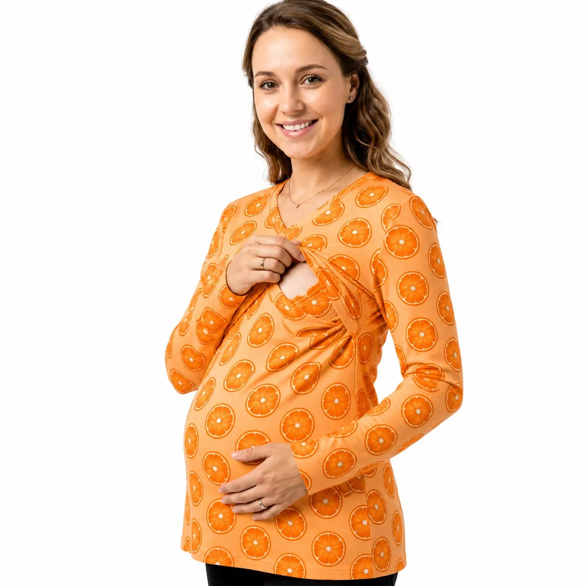 Orange Citrus Print Maternity Top for Women - Image 3