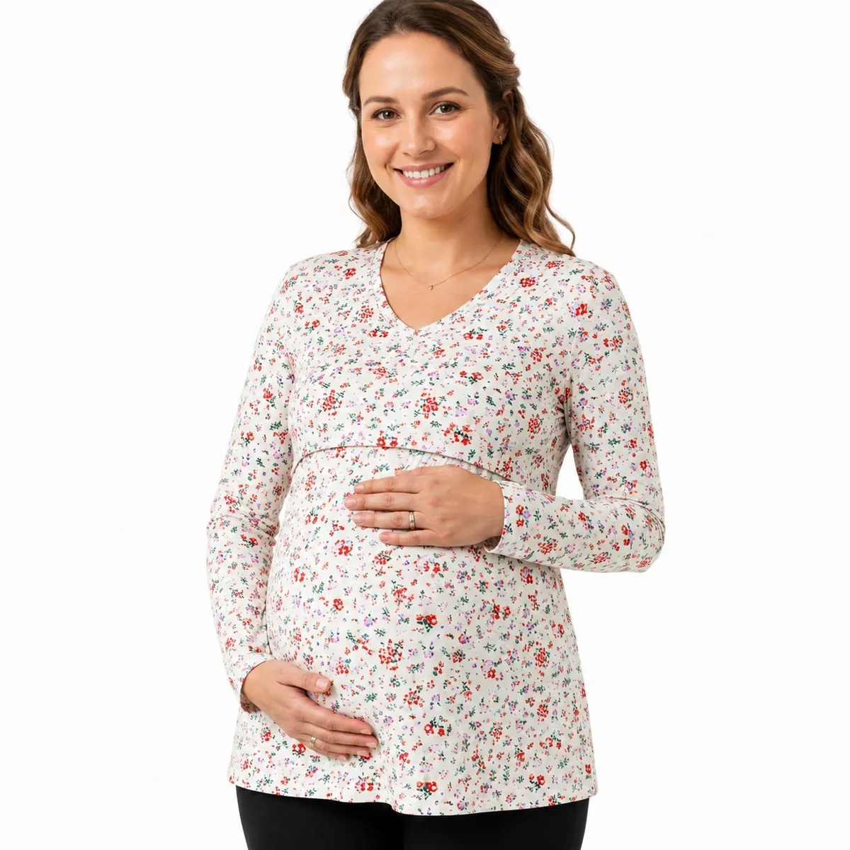 White Floral Print Maternity Nursing Top for Women - Image 2