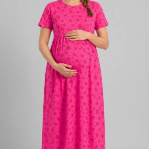 Pink Floral Maternity Nursing Dress for Women
