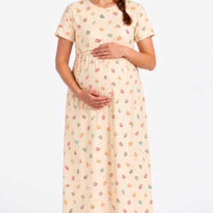 Cream Floral Print Maternity Nursing Dress for Women