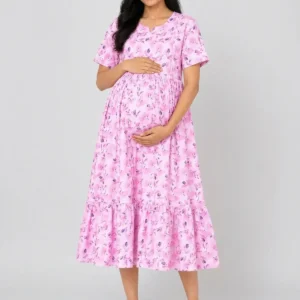 Pink Floral Maternity Dress for Women