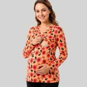 Orange Citrus Print Maternity Top for Women