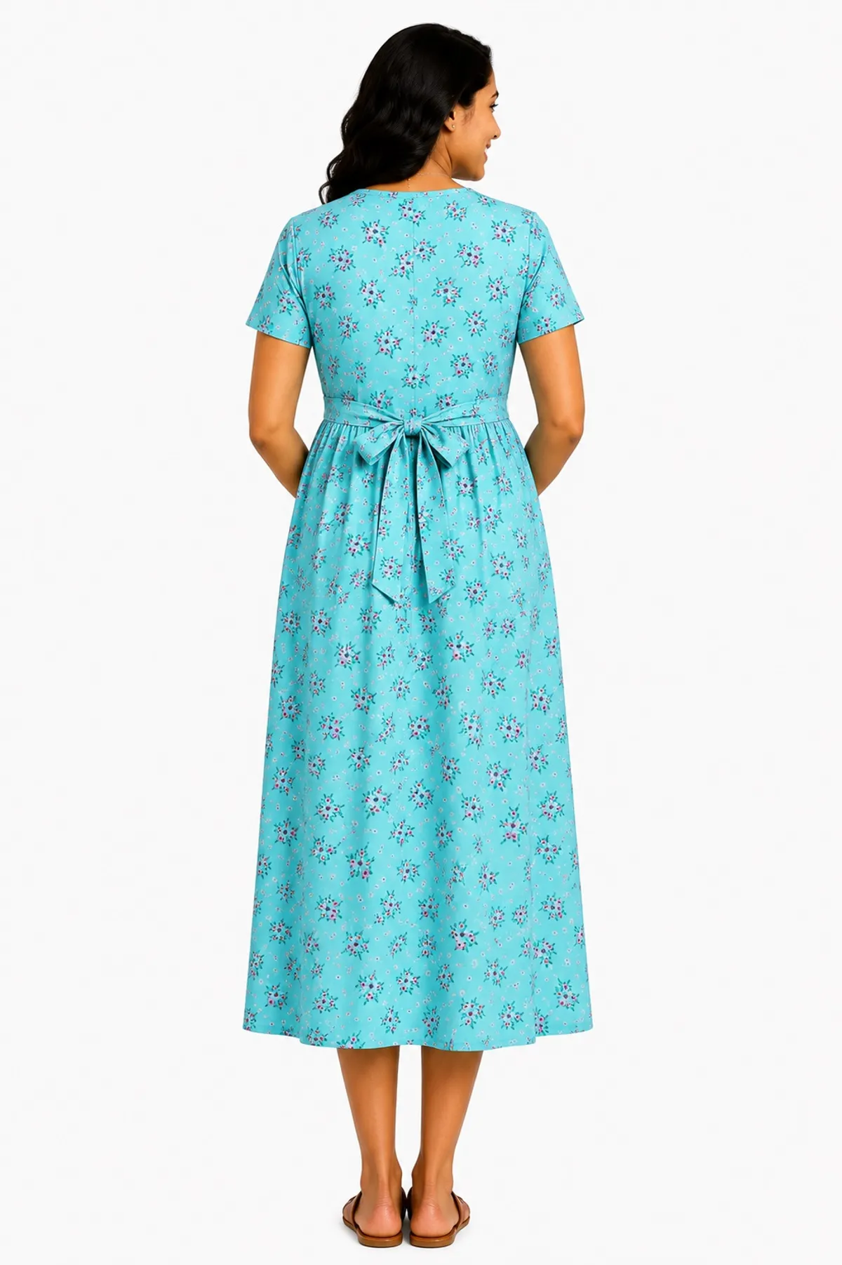 Green Floral Print Maternity Nursing Dress for Women - Image 4