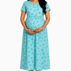 Green Floral Print Maternity Nursing Dress for Women