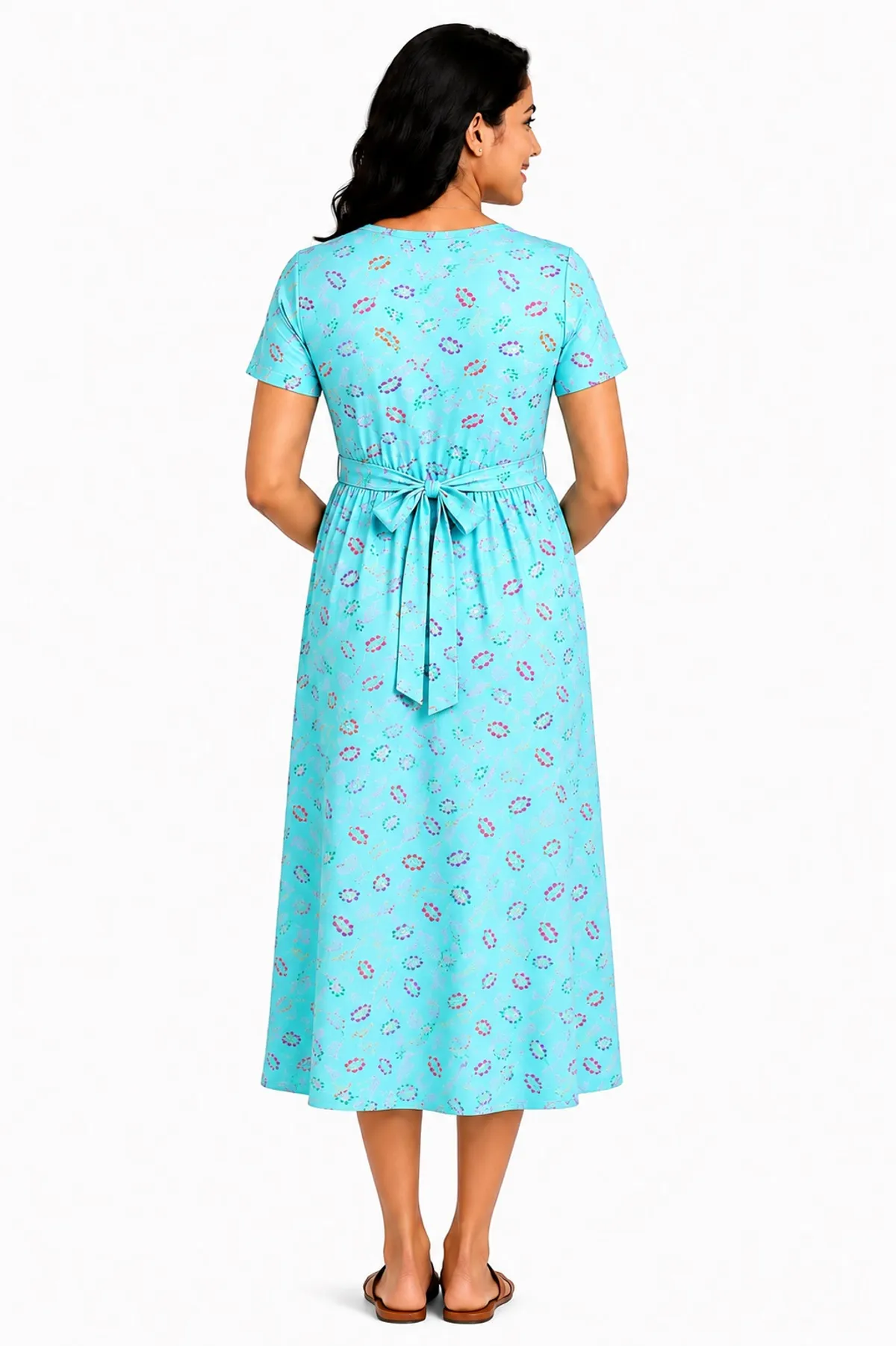 Green Leaf Print Maternity Nursing Dress for Women - Image 4