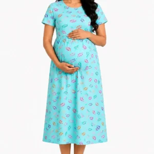 Green Leaf Print Maternity Nursing Dress for Women