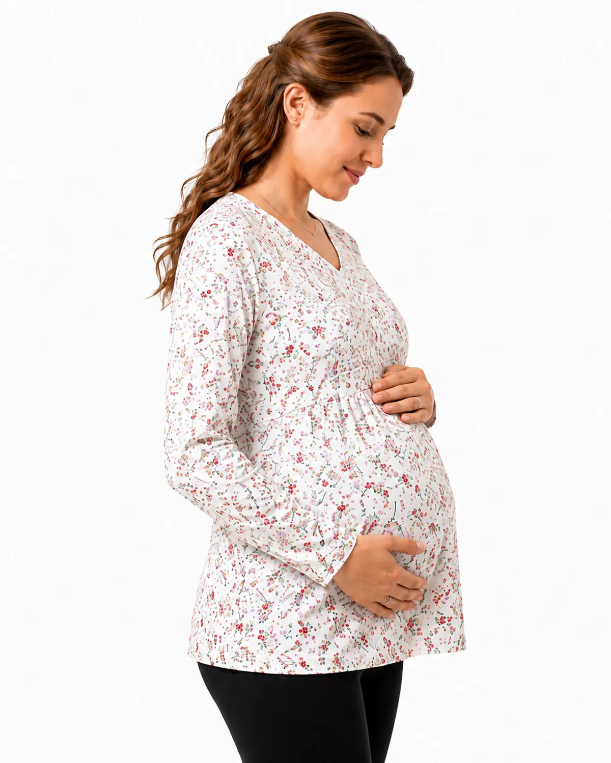 White Floral Print Maternity Nursing Top for Women - Image 3