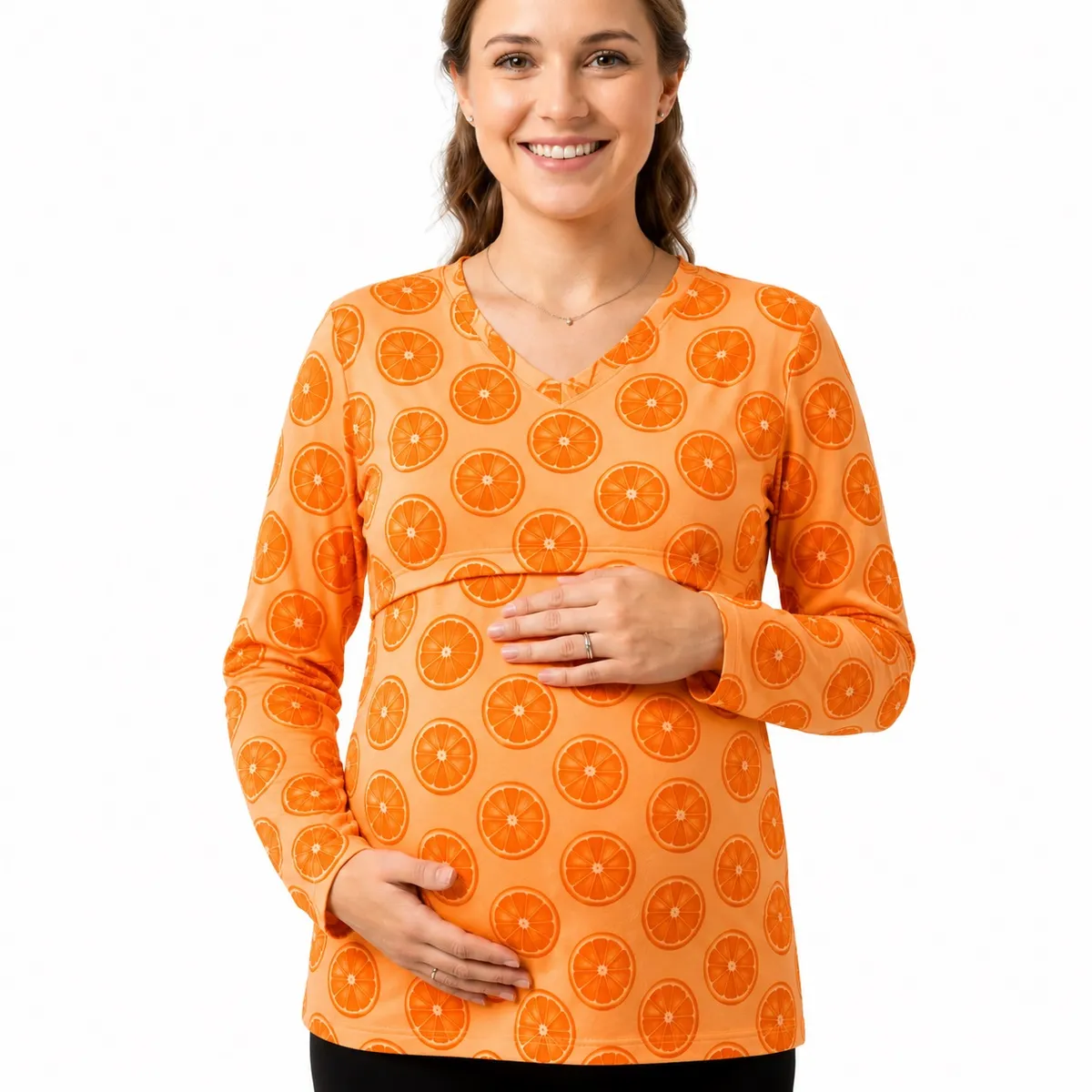 Orange Citrus Print Maternity Top for Women - Image 2