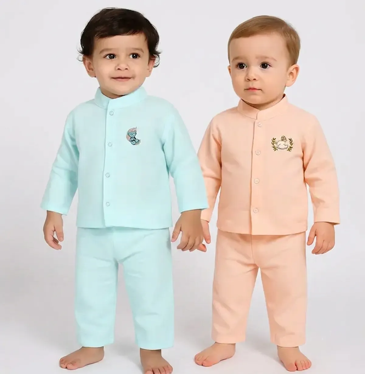 Baby Boy Full Sleeve Embroidery Cotton crinkled Shirt and Shorts Set Pack of 2