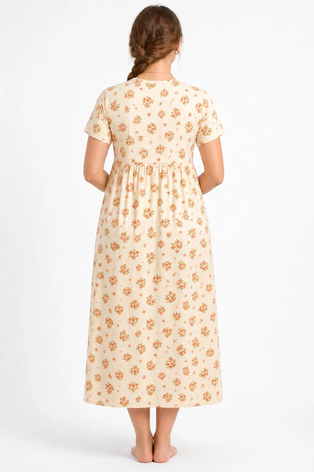 Cream Floral Maternity Dress for Women - Image 3