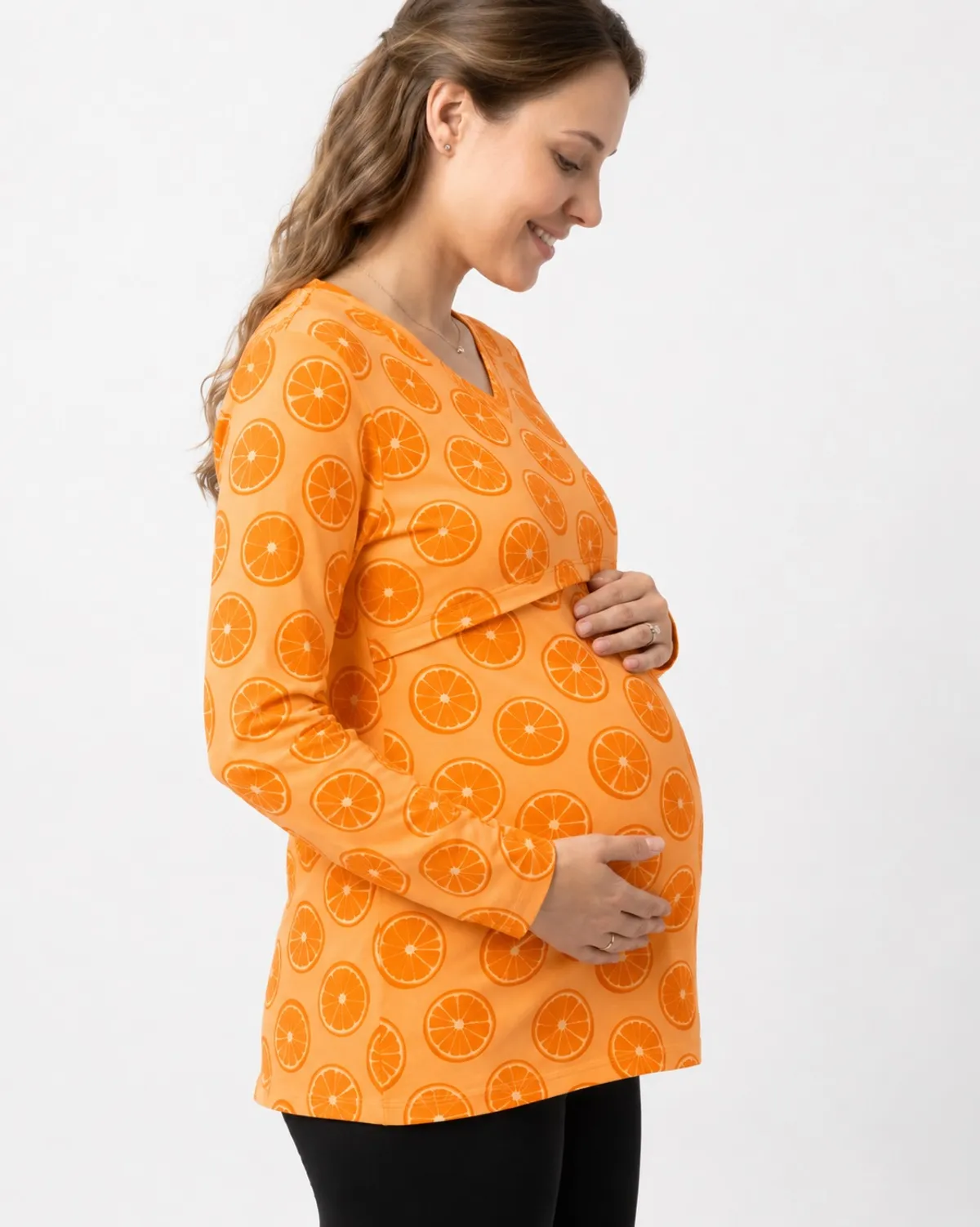 Orange Citrus Print Maternity Top for Women - Image 4