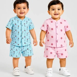 MangoPies Colour Muslin Boys Top and Bottom Set Pack of 2