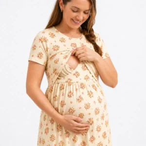 Cream Floral Maternity Dress for Women