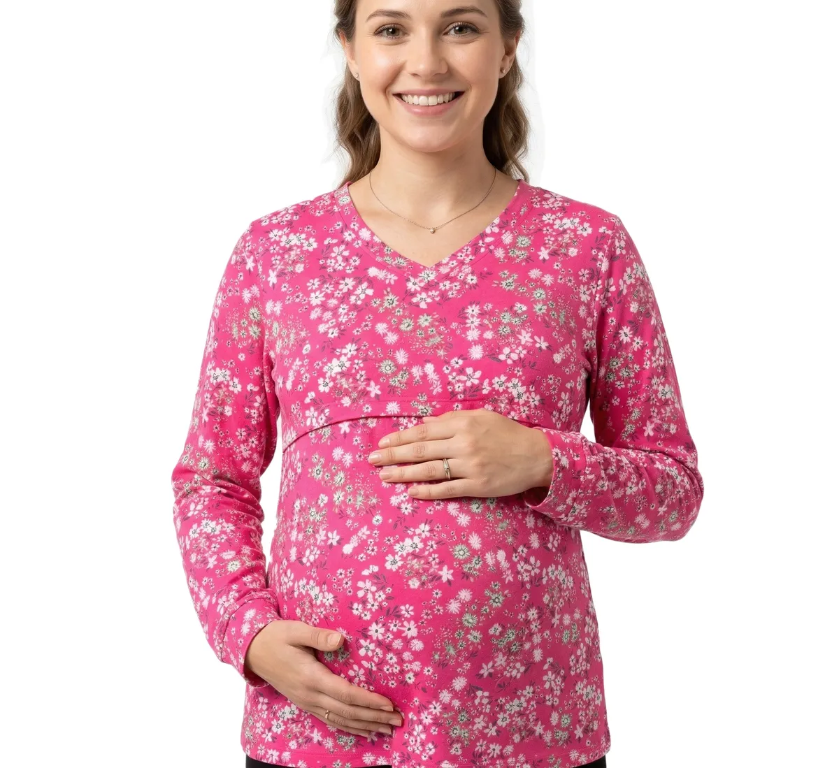Pink Floral Maternity Top for Women - Image 2
