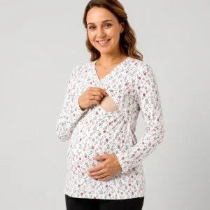White Floral Print Maternity Nursing Top for Women