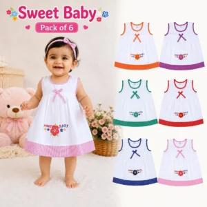 White Sleeveless Cotton Frock for Baby Girls Pack of 6