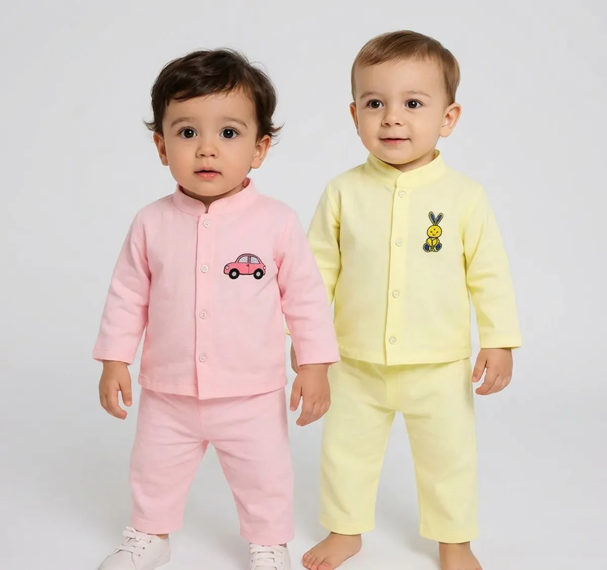 Baby Boy Full Sleeve Embroidery Cotton Crinkled Shirt and Shorts Set Pack of 2