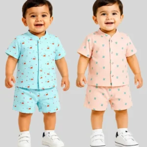 MangoPies Colour Muslin Boys Top and Bottom Set Pack of 2