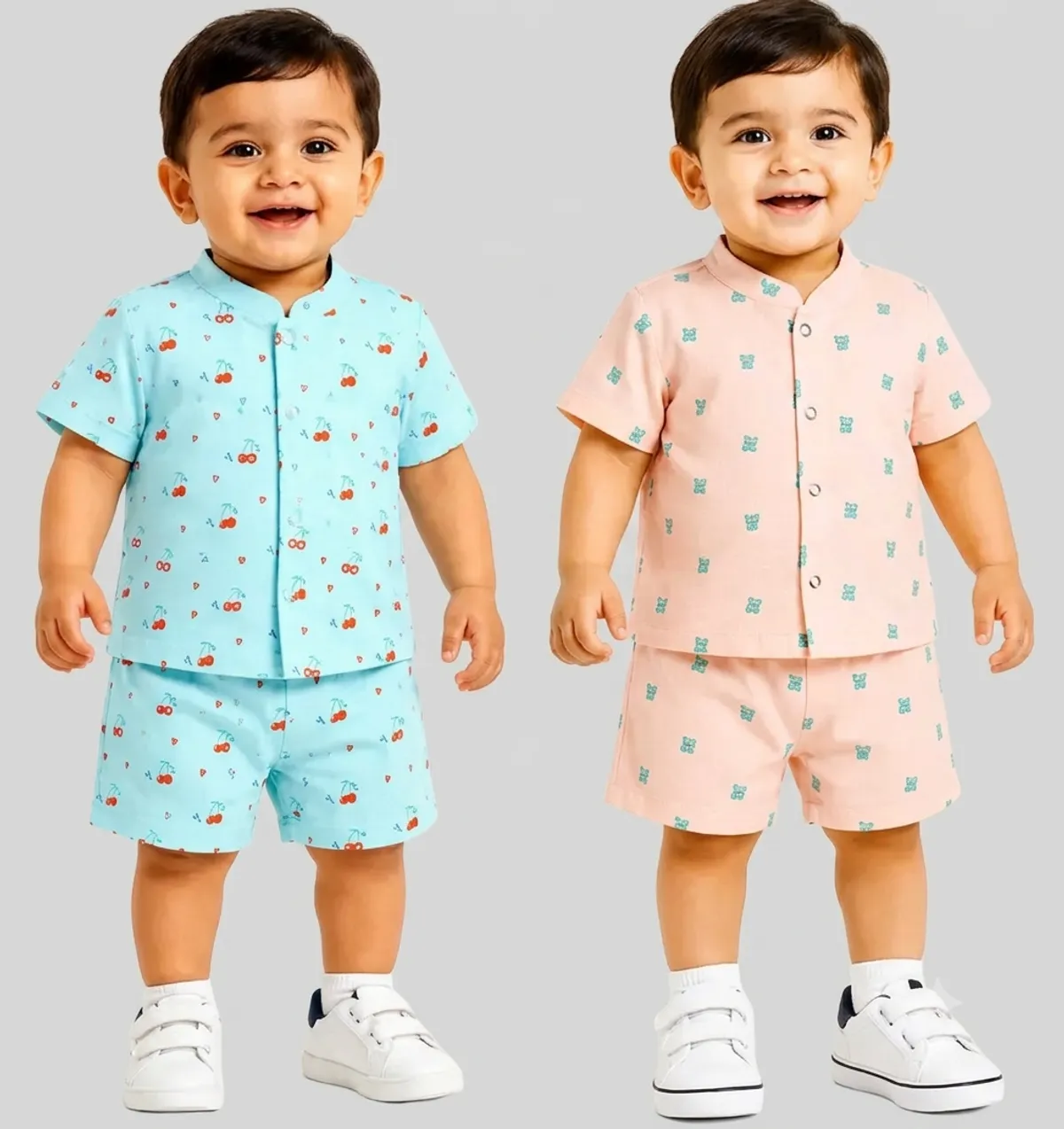 MangoPies Colour Muslin Boys Top and Bottom Set Pack of 2