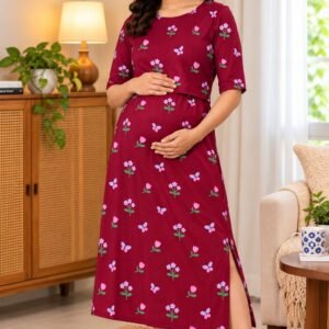 MangoPies 100% Cotton Printed Women Maternity Feeding Dress