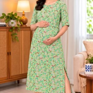 MangoPies 100% Cotton  Printed Women Maternity Feeding Dress
