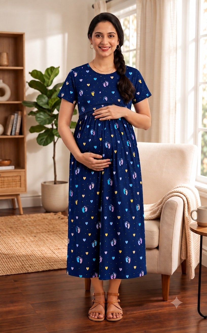 MangoPies 100% Cotton  Printed Women Maternity Feeding Dress