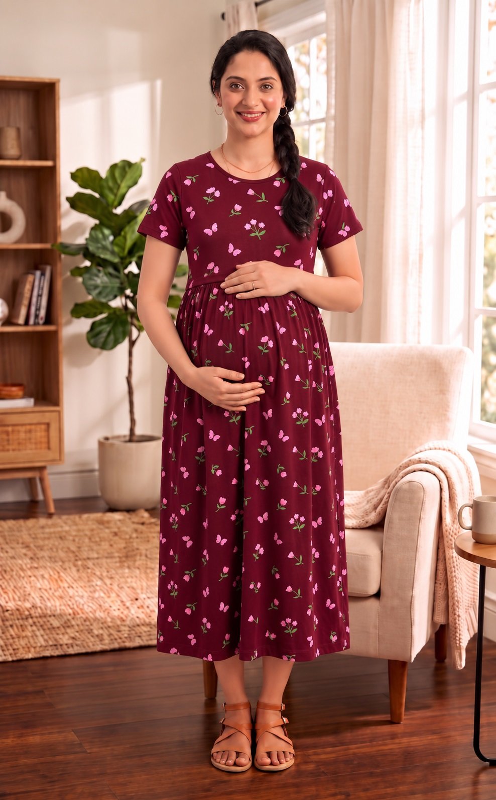 MangoPies 100% Cotton  Printed Women Maternity Feeding Dress