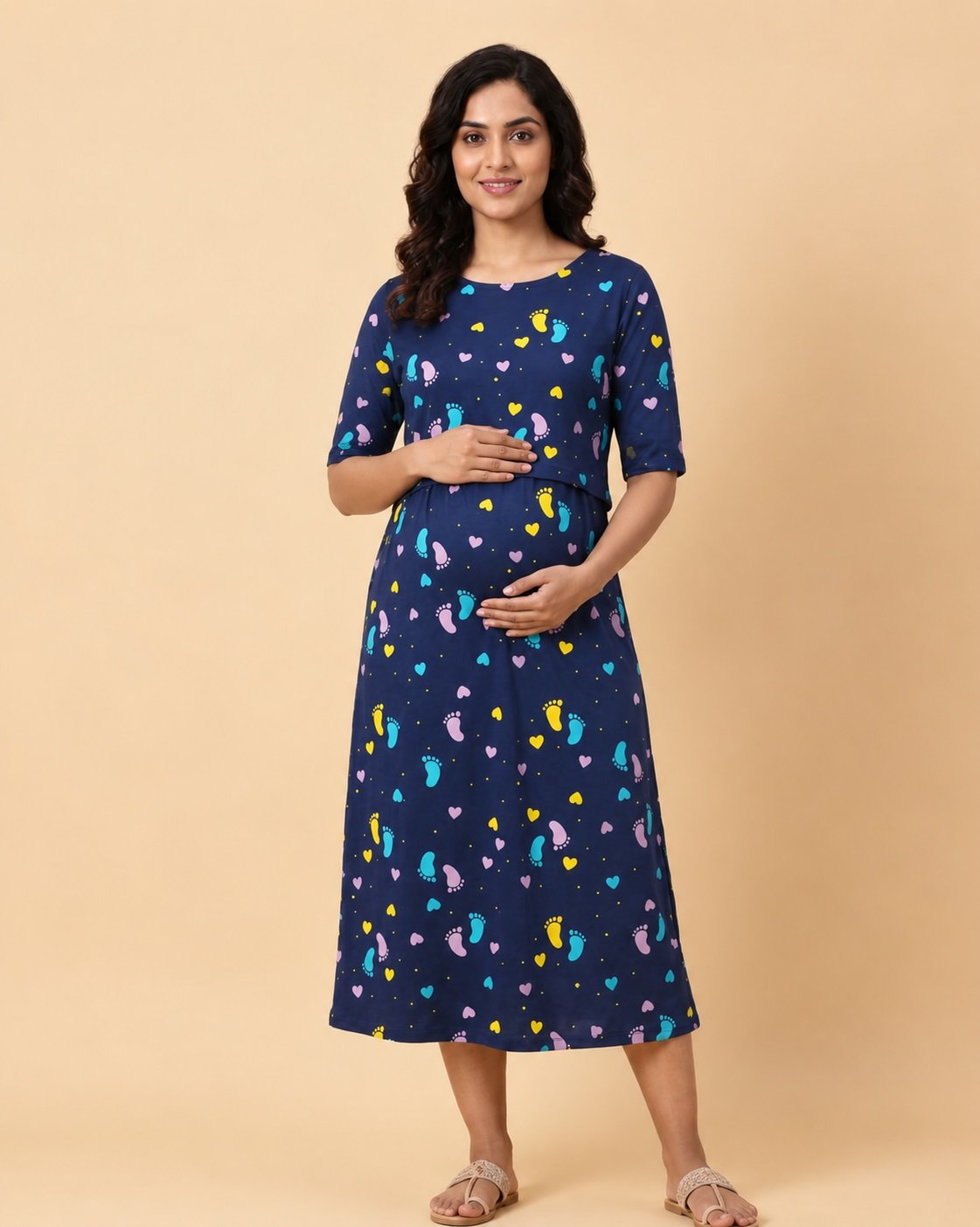 MangoPies 100% Cotton Printed Women Maternity Feeding Dress