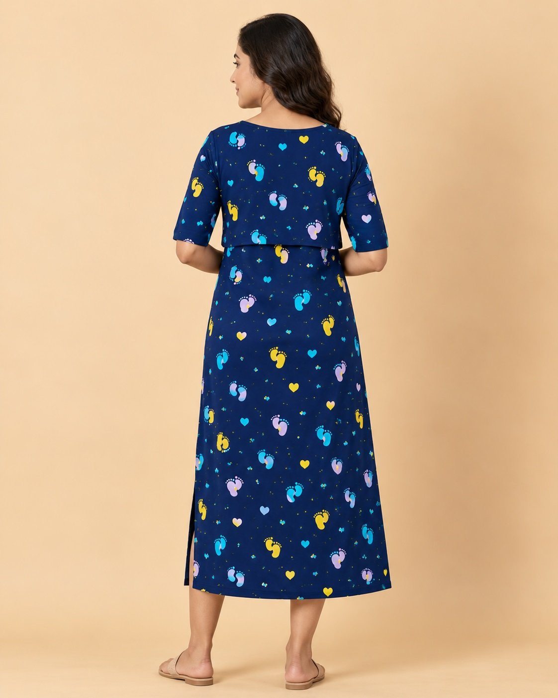 MangoPies 100% Cotton Printed Women Maternity Feeding Dress - Image 2