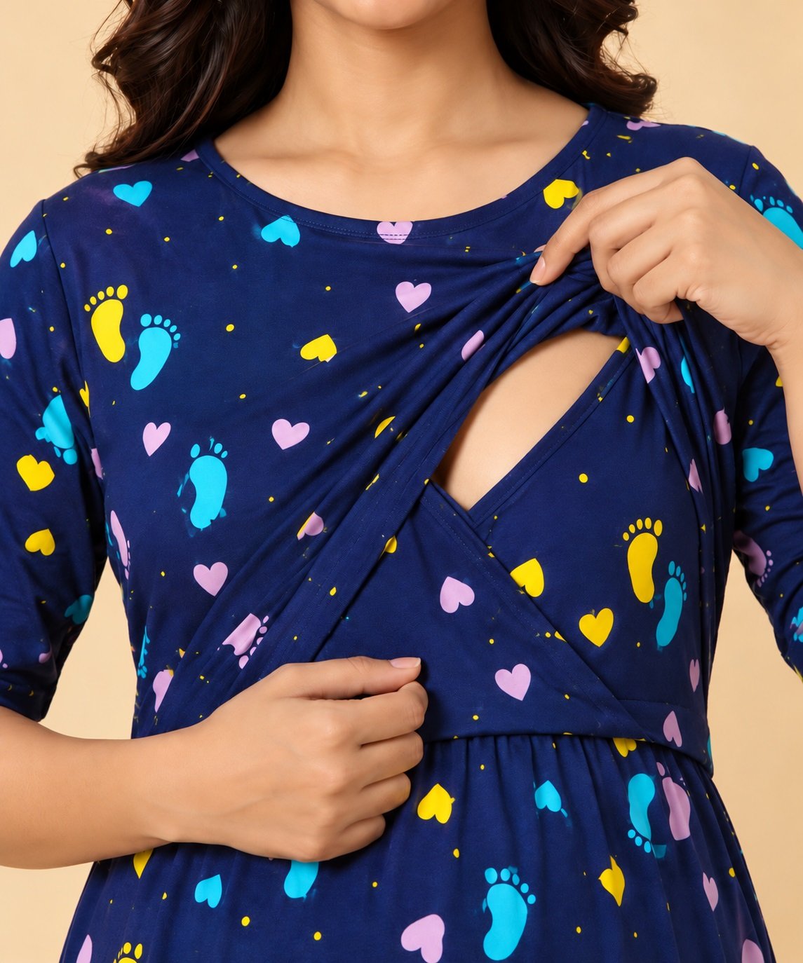 MangoPies 100% Cotton Printed Women Maternity Feeding Dress - Image 4