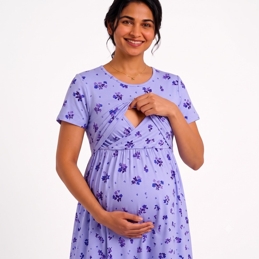 MangoPies 100% Cotton Women Maternity Feeding Dress - Image 2