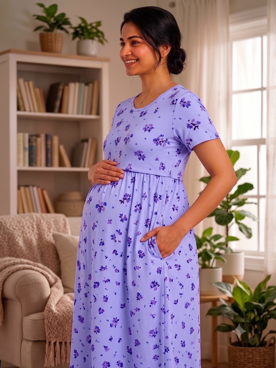 MangoPies 100% Cotton Women Maternity Feeding Dress - Image 3
